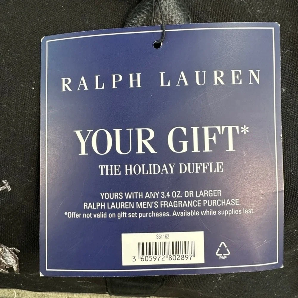 NWT Ralph Lauren Mens Black Canvas Holiday Duffle Bag Silver Pony Logo S51162
